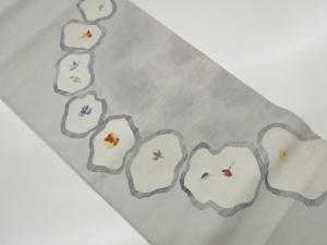 手織り紬抽象丸に花葉模様織出し洒落袋帯